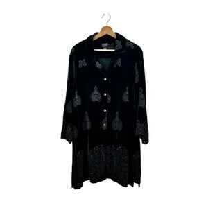 Citron Santa Monica Velvet Button-Down Tunic Dark Green Paisley Print